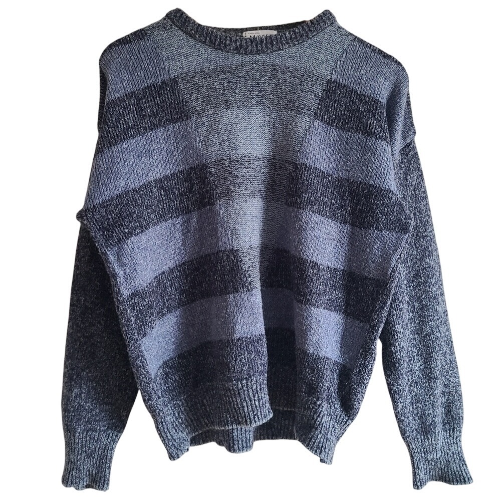 Vintage Morgan Blue Alpaca Wool Blend Geometric Crewneck Sweater Large Italy - Picture 1 of 5